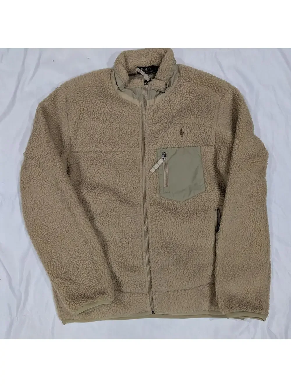 Polo Ralph Lauren Hi-Pile Fleece Jacket Men's Large Tan Full Zip Sherpa NWT